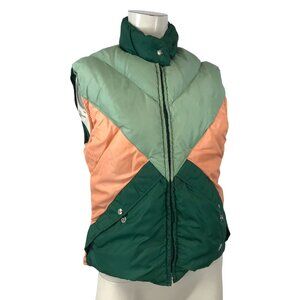 VINTAGE ALPINE DESIGNS ~ WOMENS MEDIUM ~ GREEN PEACH DOWN PUFFER FULL ZIP VEST